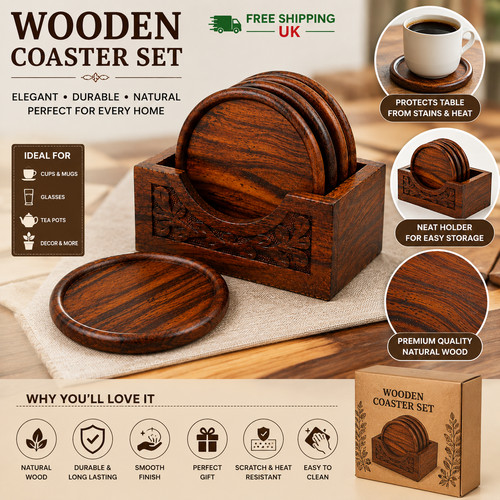6xwooden coaster set with - coaster,