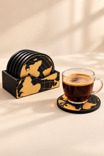 Black gold world map drink - black,