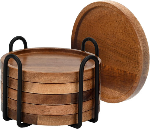 Wood coasters set - wood, 10cm