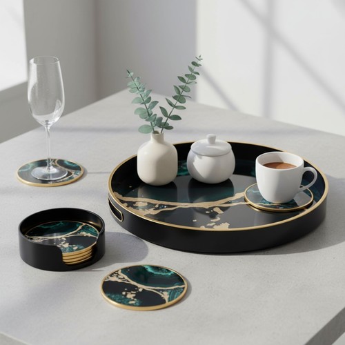 Round agate theme tray and - round,